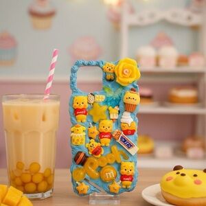 Blue Pooh Themed Phone Case with Yellow Accents